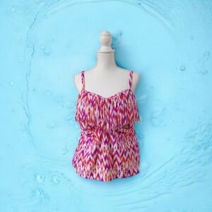 COLLECTIONS BY CATALINA SWIMSUIT TOP 2X (18W-20W) WITH FRINGE‎ ORCHID BURST VGC